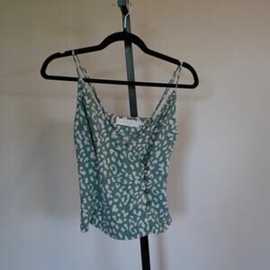 Astr Cami Sleeveless Blouse Faux Wrap Top Green Womens Size XS